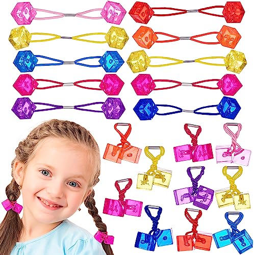 20pc Cube Ponytailers Assorted Ponytail Cubes Twin Bead Hair-Value-Fun | Elastics, Bright Multicolored Twin Hair Beads Bauble Hair Ties Ponytail Holders, Toddler Kids. Pack - color: Cube