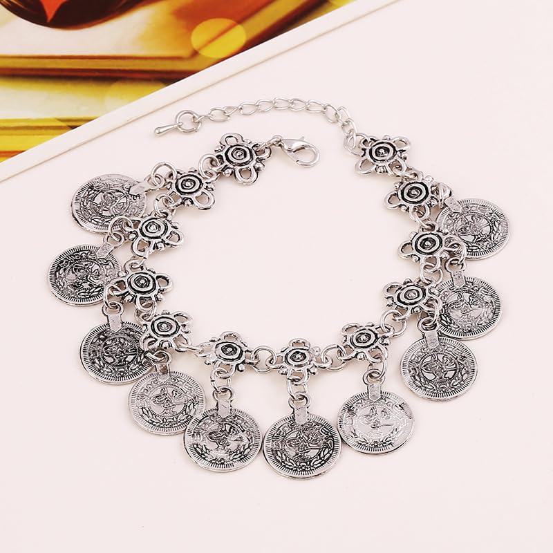 KZL 3PC Gypsy Jewelry Set Bohemian Coin Necklace Bracelet Earrings for Women Vintage African Indian Costume Festival Party Accessories - color: Orange
