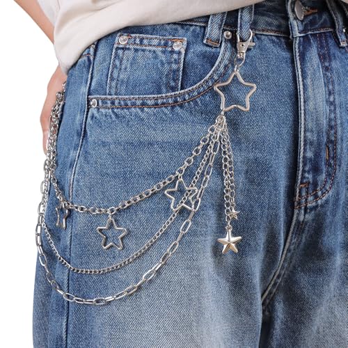 Pants Chain Wallet Chain Punk Chain Hip Hop Butterfly Lock Charm Jeans Chains Rock Chains for Women Men Hipster Women Fashion Trendy Waist Pants Chain Jewelry Clothing Accessories - color: Silver-Star