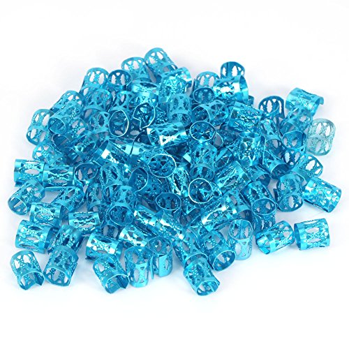 100PCS Braiding Beads Metal Cuffs,New Colorful Dreadlocks Beads Hair Braid Rings Clips Dread Locks, Rings Cuff Hair Decoration Braiding Filigree Tube Hair Jewelry (blue) - color: blue