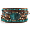 Women Wrap Bracelet Boho Natural Jasper Crystal Stone Beads Strand Bracelets - color: Green #2