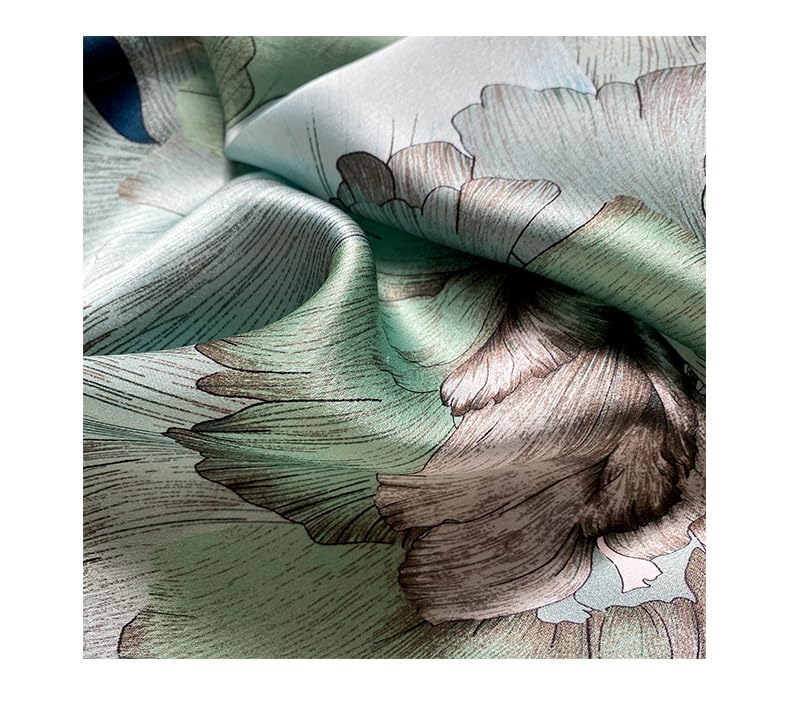 FEIBOON Mulberry Silk Scarfs Neck Scarf 21" Small Square Scarfs hair scarf bandana Neckerchief Headscarf for Women - color: Blue Flower Hand Painted