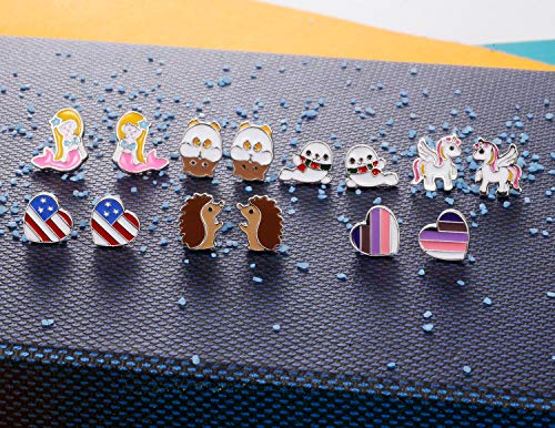 33 Pairs Stainless Steel Cartoon Earrings for Girls - Hypoallergenic Colorful Stud Earing Set, Mix & Match Cute Earring for Teens, Kids, Doll Dressup Accessories - style: Style G