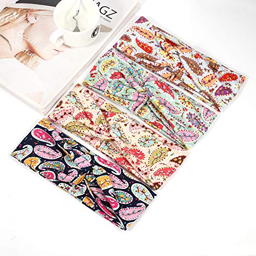 Women's Wide Bandana Headwrap Stretch Yoga Sweatband Turban Criss Cross Head Wrap Twist Head Bands for Women (4 Pack Paisley Printed Style D) - color: 4 Pack Paisley Printed Style D