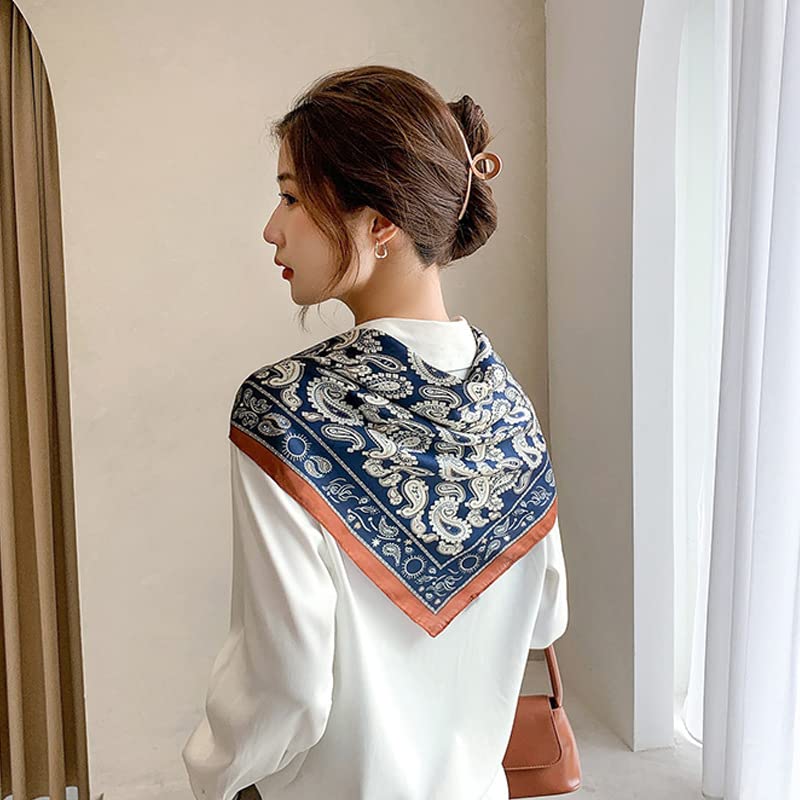 MINIDORA Satin Scarves for Women 27.5 × 27.5 inches Medium Square Elegant Silk Feeling Head Scarf - color: B007-navy Blue