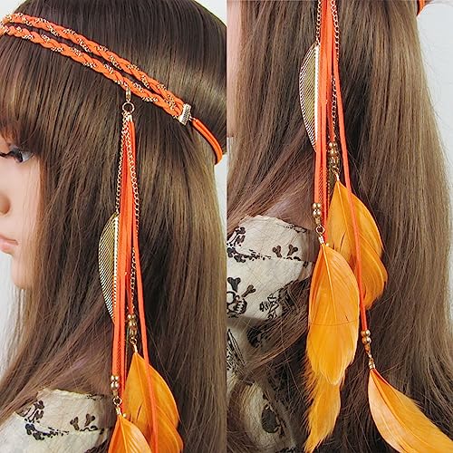 WLBON Halloween Boho Feather Headband Hippie Indian Leaf Hair Hoops Bands Tassel Bohemian Headpiece Hairband Women Xmas Wedding Festival Masquerade Cosplay Dress Up Birthday Party Accessories Orange - color: Purple Tone