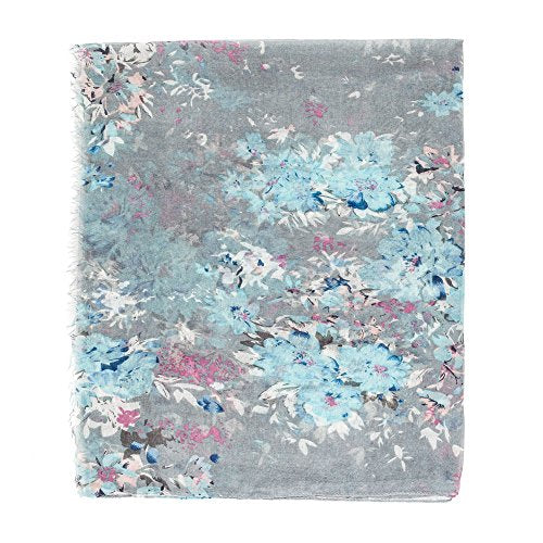 MELIFLUOS DESIGNED IN SPAIN Scarf for Women Lightweight Floral Flower Scarves for Summer Fall Shawl Wrap - color: Barcelona Collection 1 - Gray Floral