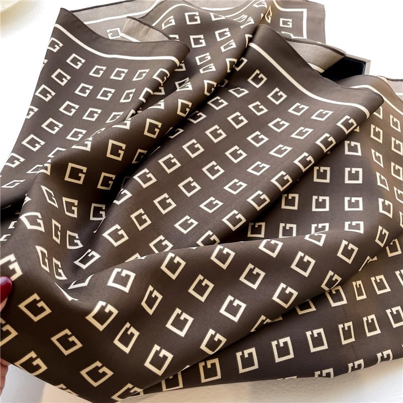 Women's Square Silk Like Head Scarf Large 35 inch Silk Feeling Hair Wrapping Satin Scarves for Sleeping Bandanas - color: A0018 Twill Dark Brown