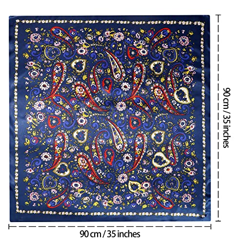 CHLINS 35" Satin Square Hair Scarf Bandanas - 3Pcs Large Silk Head Scarves Lightweight Sleeping Hair Wraps for Women - color: Black+blue+red