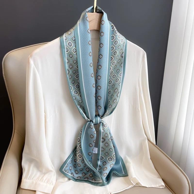 ANDANTINO 100% Silk Scarf for Women 59”*6.3” Long Shawls for Headscarf and Neck- Oblong Hair Wraps with Gift Packed - color: Blue