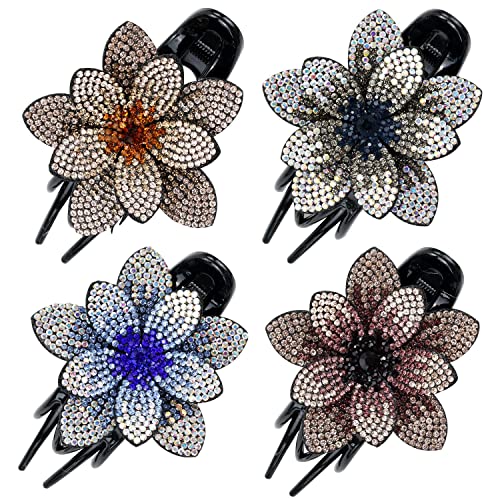 inSowni 4 Pack Luxury Fancy Decorative Glitter Sparkly Crystals Rhinestones Big Flower Hair Claws Clips Barrettes Hairpins Clamps Korean Hair Accessories for Women Girls Thick Long Hair - color: 4pcs Set C