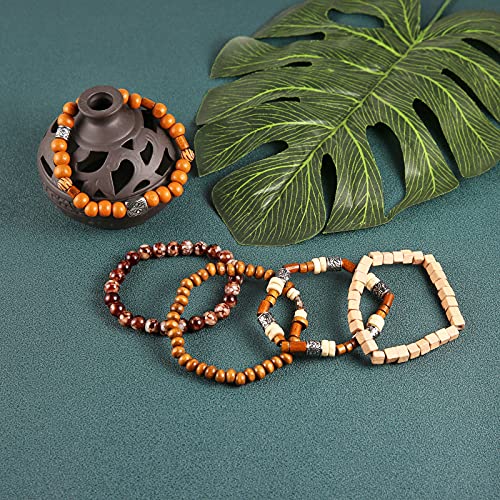 HZMAN Wrap Bracelets Men Women, Hemp Cords Wood Beads Ethnic Tribal Bracelets, Leather Wristbands - style: Elephant