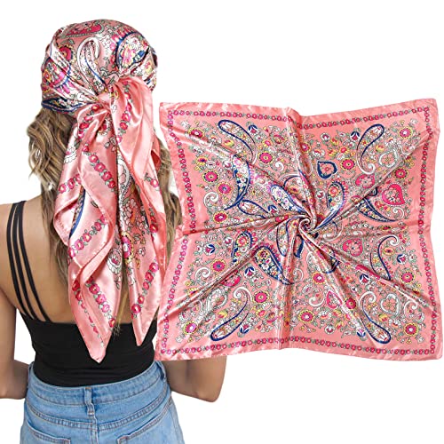 AWAYTR Satin Silk Scarf - Large Hair Bandana, Sleeping Wrap for Women - color: Cashew(pink)