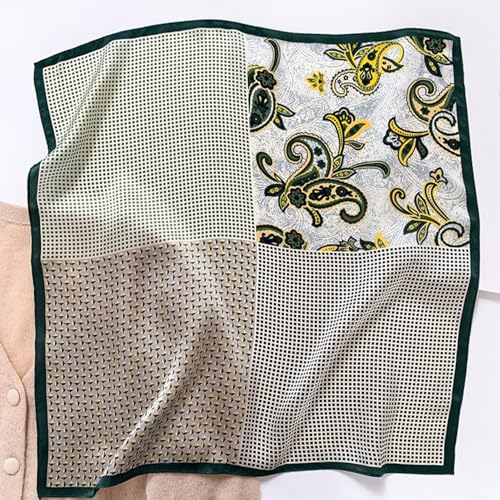 Aufeel Women's 100% Pure Mulberry Silk Small Square Scarf - Neckerchief Women - Silk Headscarf - 21" x 21" - color: Army Green