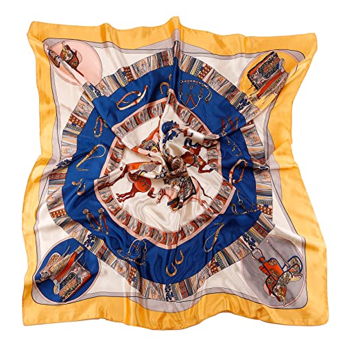 NZKNP Silk-Like Head Scarf - Women's Bandana Wraps - color: 28-yellow and Blue, size: 35"*35"