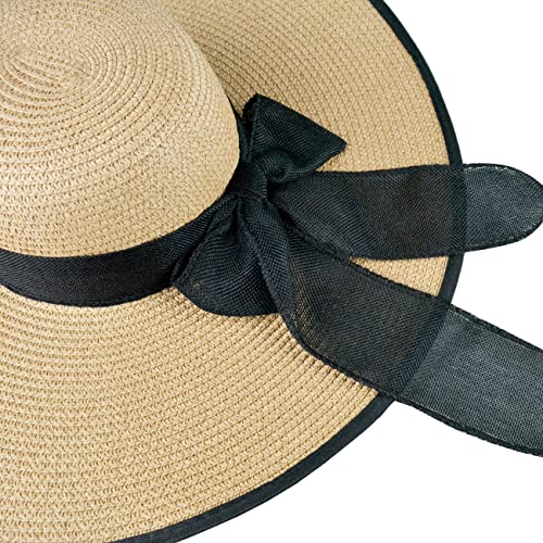 DRESHOW Beach Hats for Women Big Straw Wide Brim Summer Hat Floppy Foldable Roll up Cap Sun Hat UPF 50+ - color: Ac Khaki 5.9" Brim, 1 Pack