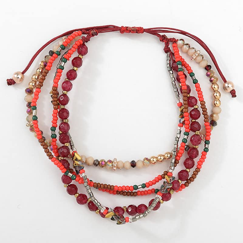 Fuqimanman2020 Boho Braided Beaded Ankle Bracelets Handmade Adjustable Beach Wrap Bracelet Draw String Anklets Bracelets Gifts for Women - color: Red