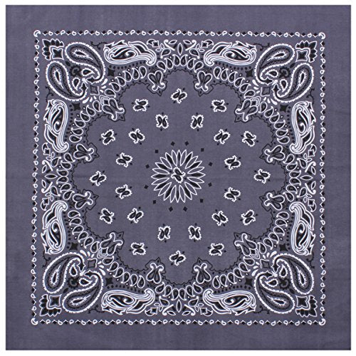 Rothco Trainmen Paisley Bandana 27” x 27” Extra‑Large 100% Cotton Head Wrap Scarf Multi‑Use - color: Grey