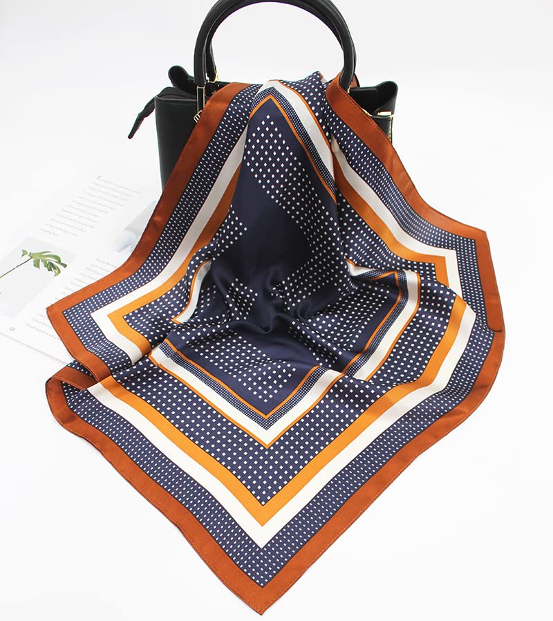 ANDANTINO 100% Mulberry Silk Scarf -21” Square Neckerchief with Gift Packed - color: Blue&brown