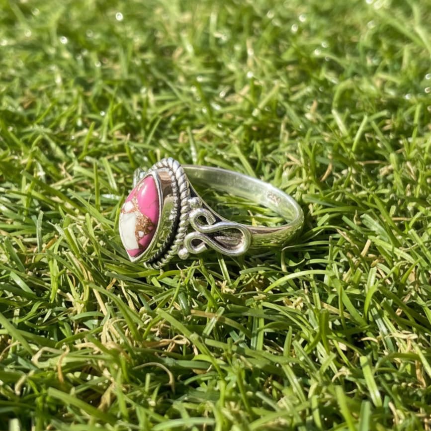 Natural Pink Cotton Candy Turquoise 925 Sterling Silver Handmade Design Boho Promise Ring For Women
