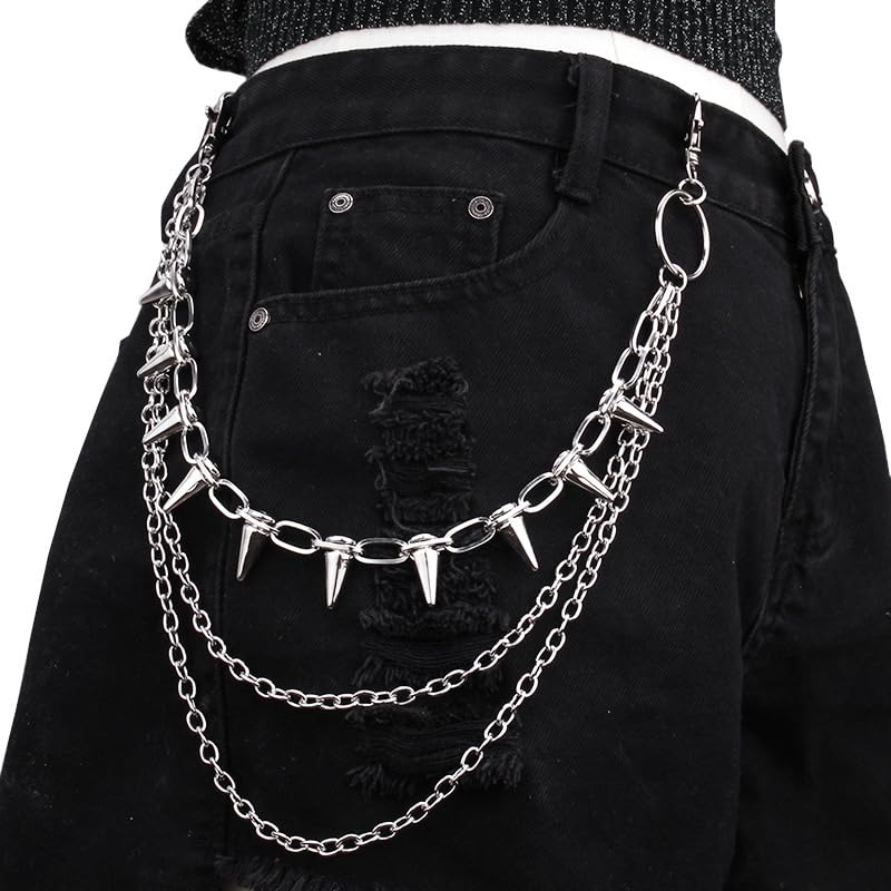Pants Chains Hip Hop Punk Jeans Wallet Chain Goth Layered Waist Belt Chain Clothing Accessories for Women Men - color: 3 Chains Rivet