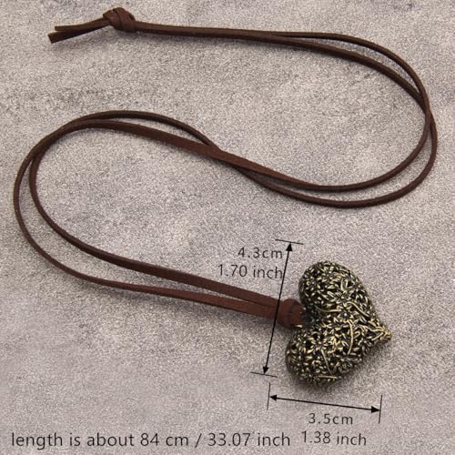 Bohemian Women's Leather Long Pendant Necklace Sweater necklace Adjustable Retro Woven Handmade Jewelry - color: Leather heart-shaped necklace