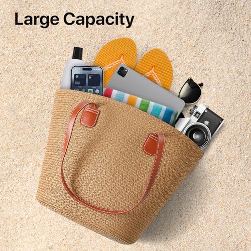 Straw Bags For Women | Travel Straw Totes Bag, Summer Woven Shoulder Bag Handbag - color: Straw