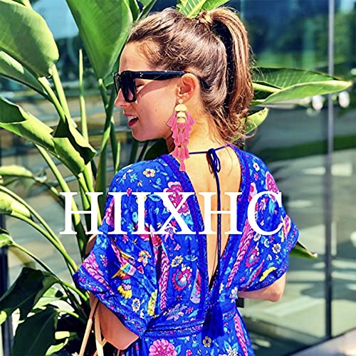 Long Tassel Earrings for Women Colorful Fringe Drop Dangle Earrings Bohemian Hawaiian Summer Beach Jewelry for Womens Vacation Outfits - color: Hot Pink