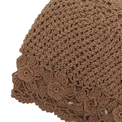 ZLYC Women Cotton Crochet Slouchy Beanie Hat Handmade Knit Summer Skull Cap - color: Flowers Light Brown