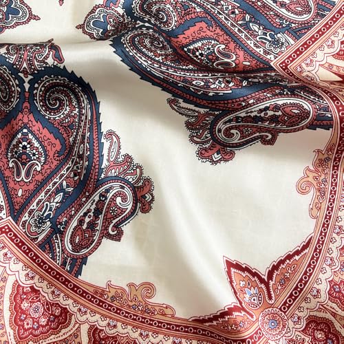 FONYVE 100% Mulberry Silk Scarfs for Women-Lightweight Square Satin Head Scarf-Small Silk Hair Scarf for Sleeping 21"x21" - color: 21 Pink Paisley