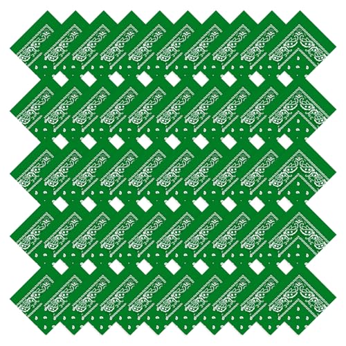 50 Pcs Bandanas Bulk Large Bandana Headband Paisley Cowboy Bandana Scarf Handkerchief for Women Men - color: Green