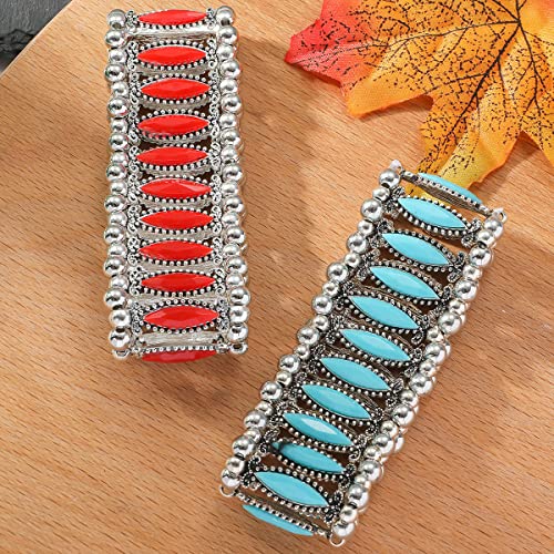 COLORFUL BLING Bohemian Simulated Turquoise Stretch Bangle Bracelet for Women Adjustable Ethnic Natural Stone Statement Wide Wrap Bracelet Boho Jewelry - color: long blue