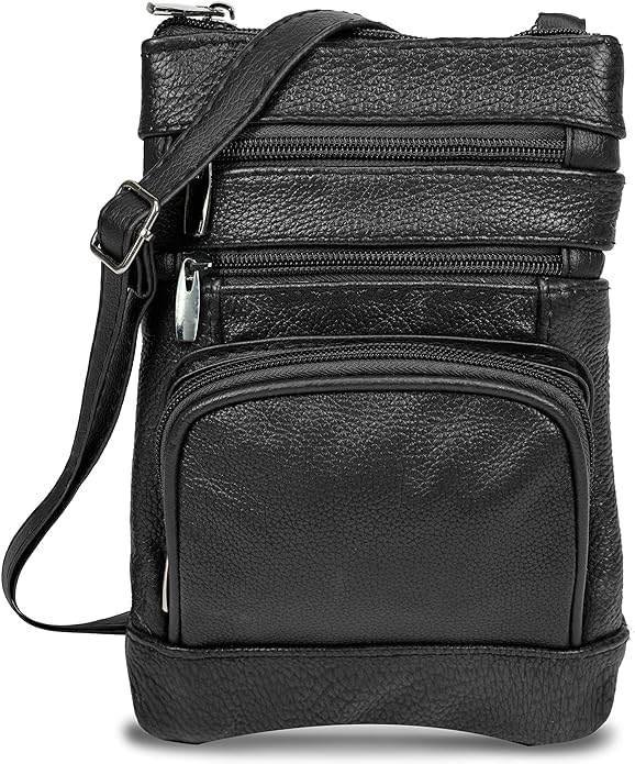 Krediz leather Crossbody Purses for Women, Multi Pocket Crossbody Purse with Adjustable Strap, Soft & Durable Leather Purse - color: Black, size: Standard