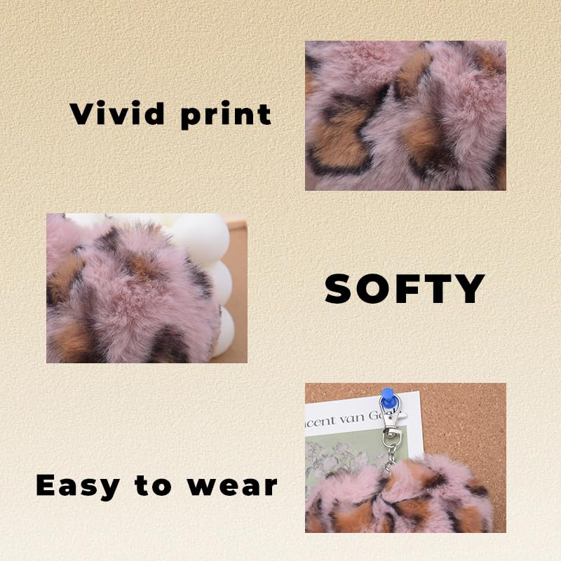 Leopard Faux Fur Keychain for Purse Charms for Handbags Leopard Plush Key Chain for Car Keys - color: Color 8
