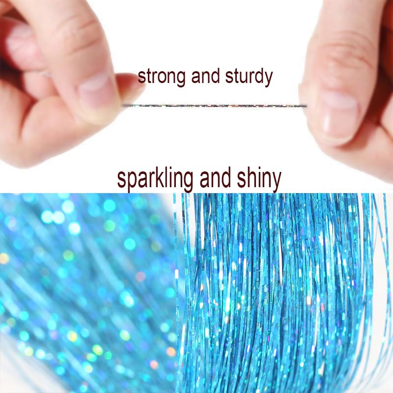 Celinebella Aqua Glow Hair Tinsel, 48" 1250 Strands Cool Blue Shimmer | Fresh cool aqua blue glow, bright icy shimmer, heat resistant, ideal for summer events themed parties cosplay - color: 08-Aqua Glow, size: 48 Inch Pack of 5Pcs