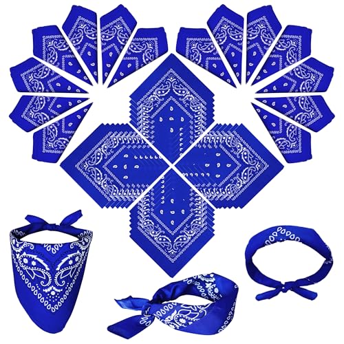 ILHSTY 60 Pcs Women Men Paisley Bandanas Bulk Unisex Bandanas Head Cowboy Scarf Necktie handkerchief Party Supplies - color: Royal Blue