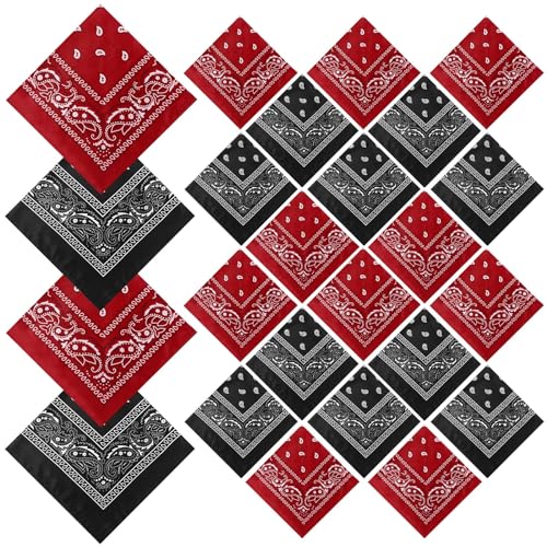 Suhine 24 Pcs Bandanas Bulk for Women Men 22 x 22 Inch Paisley Outdoor Headband Cowboy Handkerchief Summer - color: Black, Red