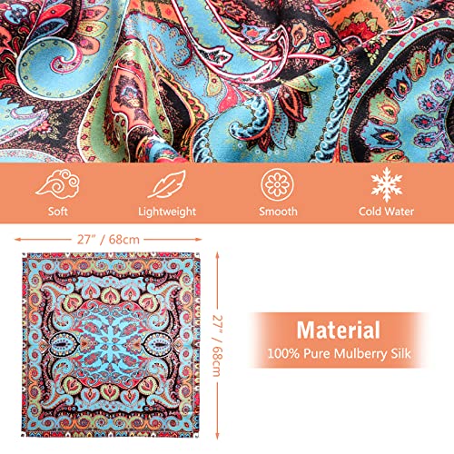 Stlvoll 100% Silk Head Scarf for Women - 27" Hair Scarves Satin Bandanas Square for Night Sleeping with Gift Packed - color: Red/Blue/Cashew Nuts