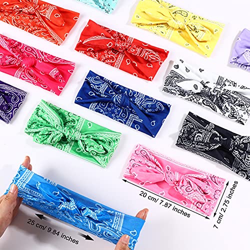 WILLBOND 13 Pieces Bandana Headband for Women Paisley Hair Bandanas Boho Bow Headbands Elastic Knot Rabbit Ear Head Wrap Cute Hair Accessories for Women 7.87x2.75 Inch(Stylish Color) - color: Stylish Color