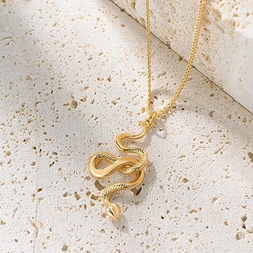 Fettero Animal Necklaces for Women 14K Gold Plated Charm Snake Necklace Elephant Bird Cat Butterfly Pendant Cute Dainty Necklace Jewelry - style: Snake-C