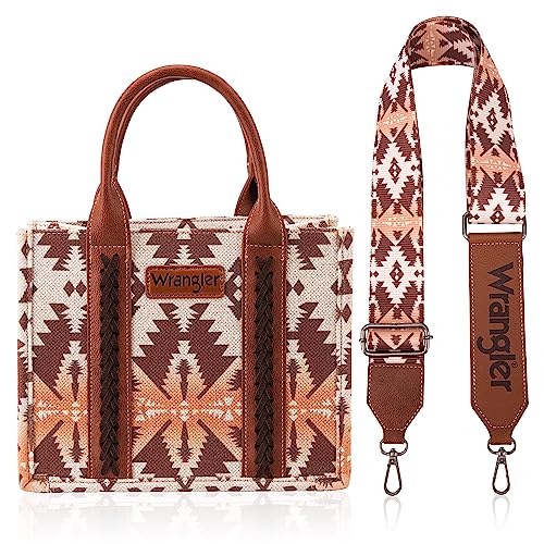 Wrangler Aztec Tote Bag for Women Boho Shoulder Purses and Handbags - color: Angel Diamond Camel (Guitar Strap)