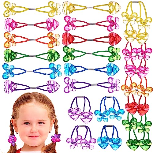 Expressions 24pc Heart & Butterfly Ponytailers, Assorted Multicolored Bead Hair Ties and Holders for Toddlers and Kids | Hair Elastics, Bright Multicolored Twin Hair Beads Bauble Hair Ties Ponytail Holders, Toddler Kids. Pack - color: Butterfly