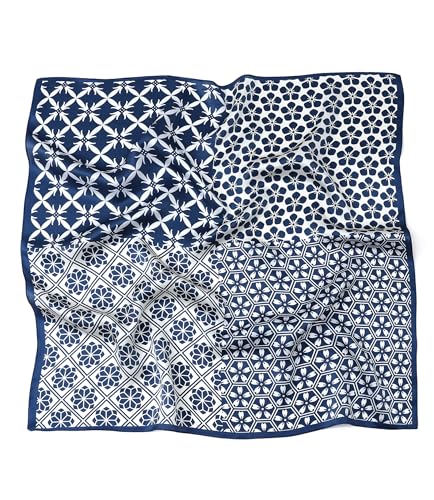 STARWHISPER 100% Pure Mulberry Silk Square Scarf-27''x27 Lightweight Hair Scarves Headscarf Night Sleeping with Gift Packed - color: Navy Bloom Mix