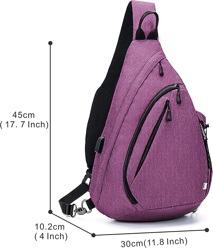 TurnWay Water-Proof Sling bag/Crossbody Backpack/Shoulder Bag with USB Charging Port for Travel, Hiking, Cycling, Camping - color: Green Grid