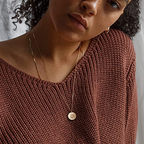 VRIUA Gold Necklace for Women - 14K Gold Plated Dainty Italian Horn Star of David Butterfly Bow Sun Lotus Volleyball Baseball Cowboy Boots Necklace Jewelry Everyday for Women - style: Disc sun