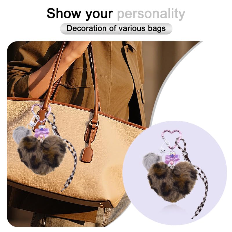 Leopard Faux Fur Keychain for Purse Charms for Handbags Leopard Plush Key Chain for Car Keys - color: Leopard Color 1