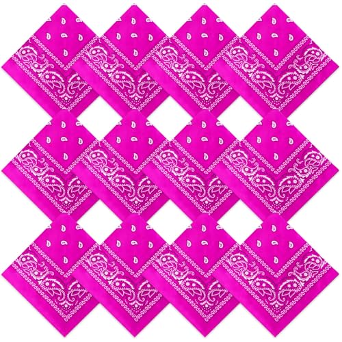 Suhine 12 Pcs Bandanas Bulk for Women Men 22 x 22 Inch Paisley Headband Cowboy Handkerchief Summer Beach Party Costume - color: Purple