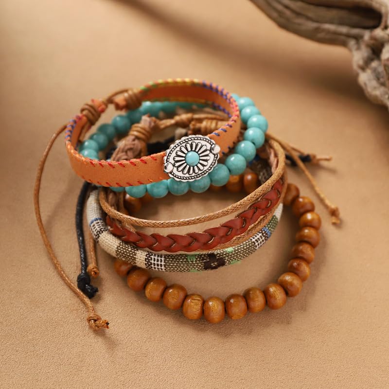 Bohemian Mix Bead Multi Layer Versatile Statement Bracelets Boho Stackable Beaded Strand Stretch Bangles Bracelets Sparkly Crystal Tassel Charm Jewelry Gift - style: Light brown