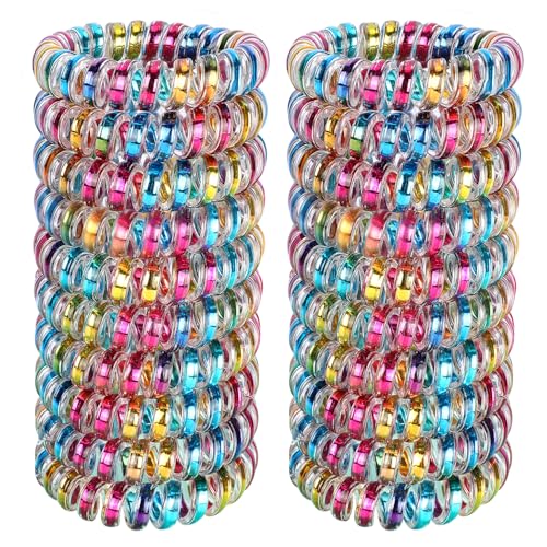 JessLab Spiral Hair Ties, 20 Pcs Traceless Phone Cord Hair Ties No Crease Spiral Bracelet Plastic Coil Ponytail Holders No-Damage Headband Hair Accessory for Girls Women Ladies Gift, Mix Color 5 - color: Mix Color 5
