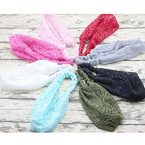 DRESHOW 8 Pack Headbands for Women Yoga Knotted Headbands Elastic Criss Cross Hair Accessories Sports Head Wrap Non Slip - color: U8 Pack Lace Wide Headband a